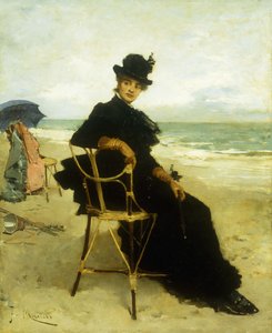 A Lady Seated on a Veranda by Francesco Miralles Galaup