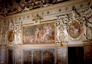 Architecture: detail of the room of Anne de Pisseleu Duchess of Etampes (1508-1580), favorite of Francois I, at the castle of Fontainebleau