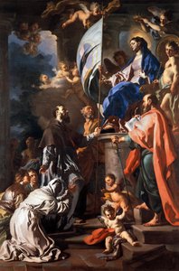St Bonaventure Receiving Banner of St Sepulchre from Madonna, by Francesco Solimena, Cathedral of San Paolo, Aversa, Campania, Italy