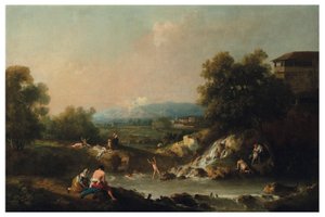 A River Landscape with Bathers by Francesco Zuccarelli