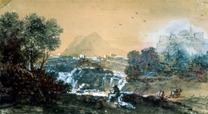 Landscape with a Waterfall, Italian painting of 18th century