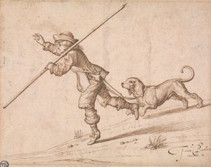 Man Hunting with a Pointed Staff and a Hound by Francis Barlow