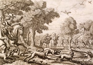 Otter hunting by a river, engraved by Wenceslaus Hollar, 1671 by Francis Barlow