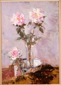 Pink Roses in a Glass Vase by Francis Campbell Boileau Cadell