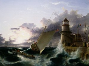 Boat by a Lighthouse, a Squall Going Off by Francis Danby