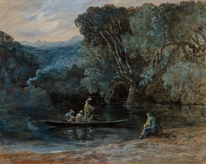 River Scene with Boat and Figures, c.1825