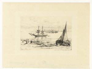 A Brig at Anchor by Francis Seymour Haden (Sir) (signed by artist)
