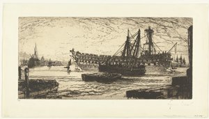 Dismantling of the Ship the Agamemnon by Francis Seymour Haden (Sir) (signed by artist)