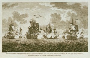 Twelve Prints of Sea Engagements. The Glorious Action off Cape Francois Octr 21 1757, between the English, and seven French ships of War wherin the latter were entirely defeated. by Francis Swaine