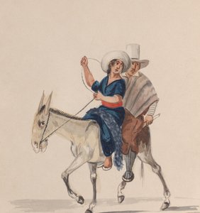 An Indian man and woman riding a donkey, from a group of drawings depicting Peruvian...