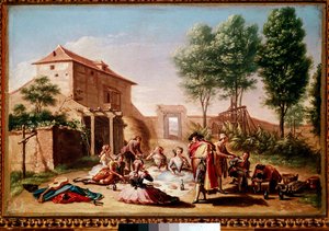 Lunch in the Countryside: Young People of the Bourgeoisie Playing a Picnic by Francisco Bayeu y Subias