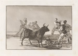 The Rabble Hamstring the Bull with Lances, Sickles, Banderillas and Other Arms, Plate 12 from La Tauromaquia by Francisco de Goya