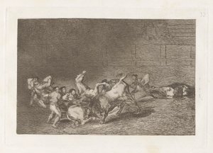 Two Teams of Picadors Thrown One After the Other by a Single Bull, Plate 32 from La tauromaquia by Francisco de Goya