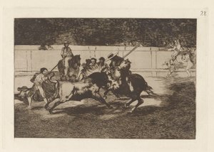 The Forceful Rendon Stabs a Bull with the Pique, from which Pass He Died in the Ring of Madrid, Plate 28 from La tauromaquia by Francisco de Goya