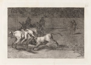 Mariano Ceballos, Alias the Indian, Kills the Bull from his Horse, Plate 23 from La tauromaquia by Francisco de Goya