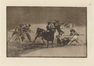 The Moors Use Donkeys as a Barrier to Defend Themselves Against the Bull Whose Horns Have Been Tipped with Balls, Plate 17 from La tauromaquia