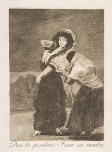 Plate 16 from Los Caprichos: For heavens sake: and it was her mother