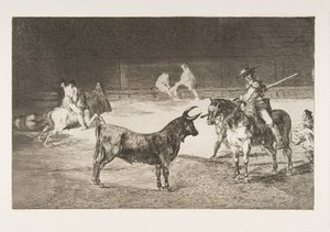 Plate 27 from the Tauromaquia: The Celebrated Picador, Fernando del Toro, Draws the Fier... by Francisco de Goya