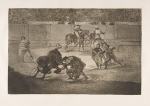 Plate 29 of the Tauromaquia: Pepe Illo making the pass of the recorte by Francisco de Goya
