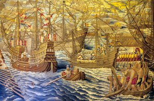 The Ships and the Barkage - Conquest of Tunis (Detail) by Francisco Ignacio Vandergoten Canyuwell
