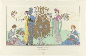 Gazette du Bon Ton, 1914 - No. 5, Pl. 42: The May Tree / Simple Summer Dresses