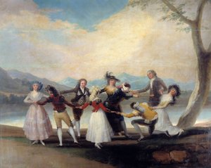 Colin Maillard (Colin-Maillard) the game of the blind hen. Young people dance round around the one who has striped eyes. Painting by Francisco De Goya (1746-1828) by Francisco de Goya