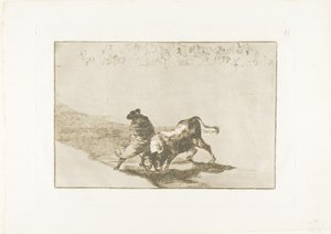 The Very Skilful Student of Falces, Wrapped in his Cape, Tricks the Bull with the Play of his Body, plate 14 from The Art of Bullfighting