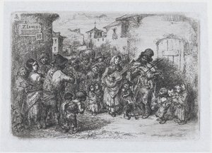 Plate 3: a group street musicians, from the series of customs and pastimes of the Spanish, 1850 by Francisco Lameyer Berenguer