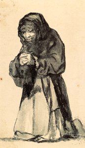 An old woman kneeling in prayer, early 19th century