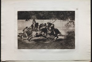 Bullfights: The Forceful Rendon Stabs a Bull with the Pique, From Which Pass he Died in the Ring at Madrid by Francisco de Goya