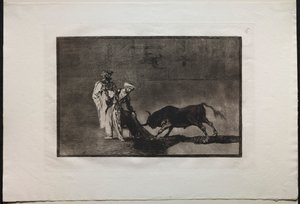 Bullfights: The Moors Make a Different Play in the Ring Calling the Bull with the Burnous, 1876 by Francisco de Goya