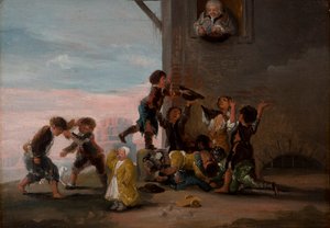 Children fighting for chestnuts