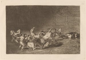 Two Teams of Picadors Thrown One after the Other by a Single Bull by Francisco de Goya