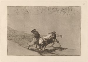 The Very Skillful Student of Falces, Wrapped in His Cape, Tricks the Bull with the Play of His Body by Francisco de Goya