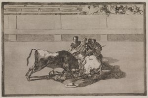A Picador is Thrown from the Horse and Falls Under the Bull by Francisco de Goya