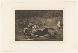 Man on Horseback Stabs a Bull with a Lance by Francisco de Goya