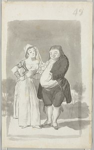 Prostitute Soliciting a Fat, Ugly Man recto, Young Woman Wringing Her Hands verso, 1796-97 by Francisco de Goya
