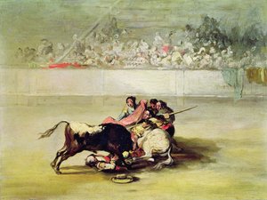 The Fall of a Picador from his Horse under a Bull by Francisco de Goya