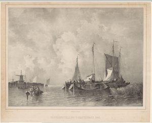 Harbor with boats by Franciscus Bernardus Waanders