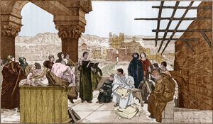 Pierre Abelard and his school on the Sainte Genevieve mountain by Francois (after) Flameng