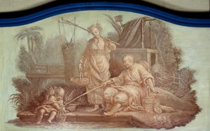 Chinoiserie: Scene of Fishing in China. Front of Door Drawn by Francois Boucher