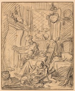 Domestic Scene: Mother with Two Small Children before a Mantelpiece