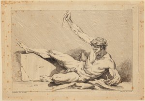 Reclining Male Nude, Plate 10 from "Second Book of Figures of Academies [...]" Engraved in Part by the Professors of the Royal Academy