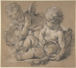 Winged Putti with Flowers by François Boucher