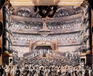 Louis XVIII (1755-1824) attends the theatre of Odeon at a party given by the National Guard of Paris in 1819