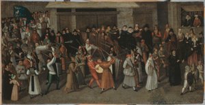 Procession of the League on the Île de la Cité, leaving Notre-Dame by Francois Bunel