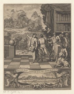 Allegorical Female Figure Pointing a Young Man to Mount Parnassus by Francois Chauveau