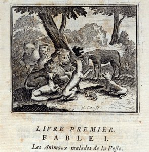Animals sick of the Plague. Fables by Jean de La Fontaine (1621-95). Illustration by François Chauveau (1613-1676). Edition of 1728 by Francois Chauveau