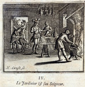 The Gardener and His Lord. Fables by Jean de La Fontaine. Illustration by François Chauveau. Edition of 1728