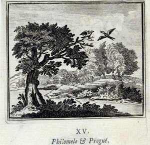 Philomela and Procne. Fables by Jean de La Fontaine. Illustration by François Chauveau. Edition of 1728 by Francois Chauveau